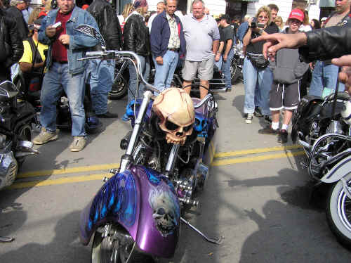 Lots of custom bikes - note the skulls moulded into the gas tank.