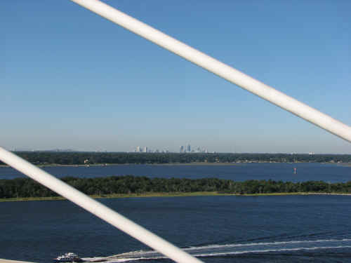The view from the bridge - that's downtown Jacksonville to the west.